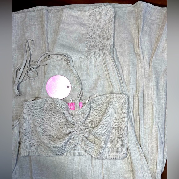 CHIC LINEN HALTER TOP & WIDE LEG PANT SET - Picture 7 of 12